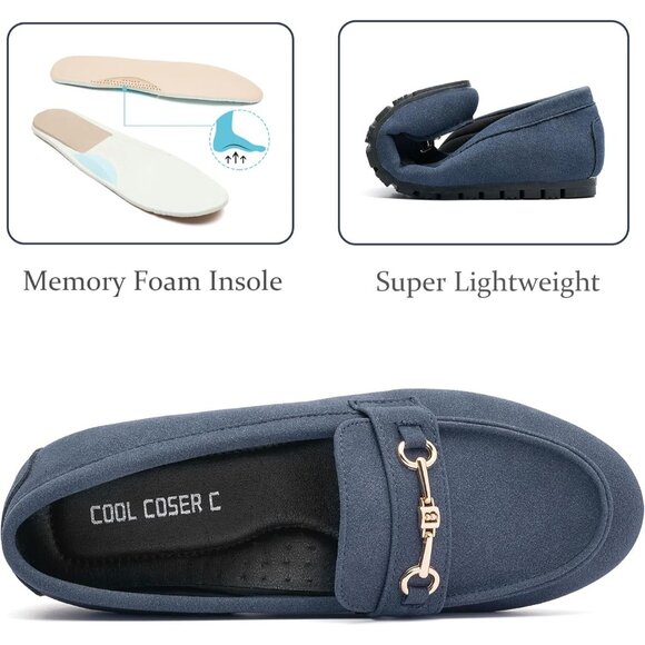 Women's Blue Suede Arch Support Casual Slip on Comfort Dressy Penny Loafers - Picture 7 of 8